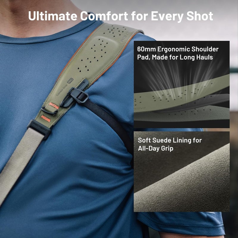 PGYTECH Camera Strap Pro, Quick Release Heavy Duty Camera Shoulder Strap With Detachable Underarm Strap, Professional Camera Harness, Leather Ergonomic Shoulder Pad for DSLR/Mirrorless Cameras, Green - Image 2